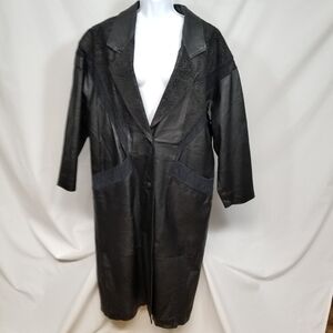 Vintage Comint Genuine Leather&Suede Details Women Medium Black Long Over Coat